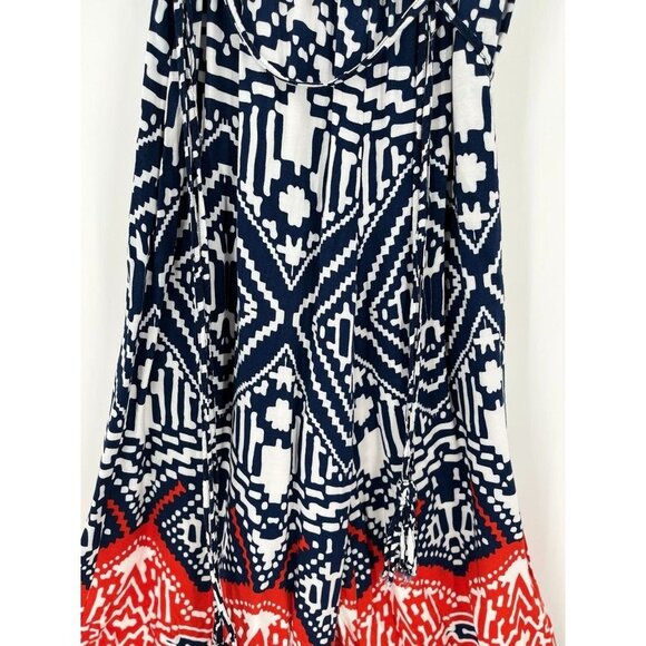 MSK Halter Strapless Jumpsuit Romper Medium Navy Orange Abstract Lightweight - Picture 5 of 10